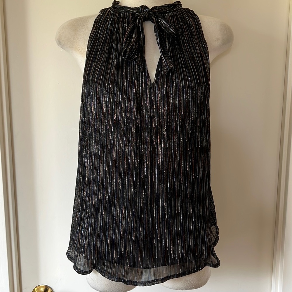 Alison Hayes London Black Sparkle Sleeveless High Neck Keyhole Blouse Sz M EUC